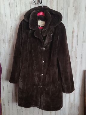 dennis basso Dark Brown Faux Fur Hooded Coat